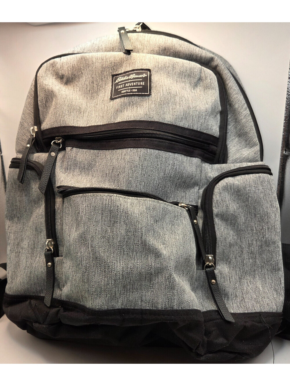 Eddie Bauer First Adventure Diaper Bag Backpack Gray Insulated Bottle Pockets